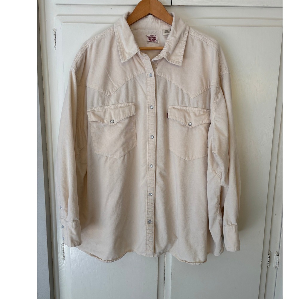 Levis Womens 4X Corduroy Western Snap ButtonDown Shirt Cream Off White Plus Size
